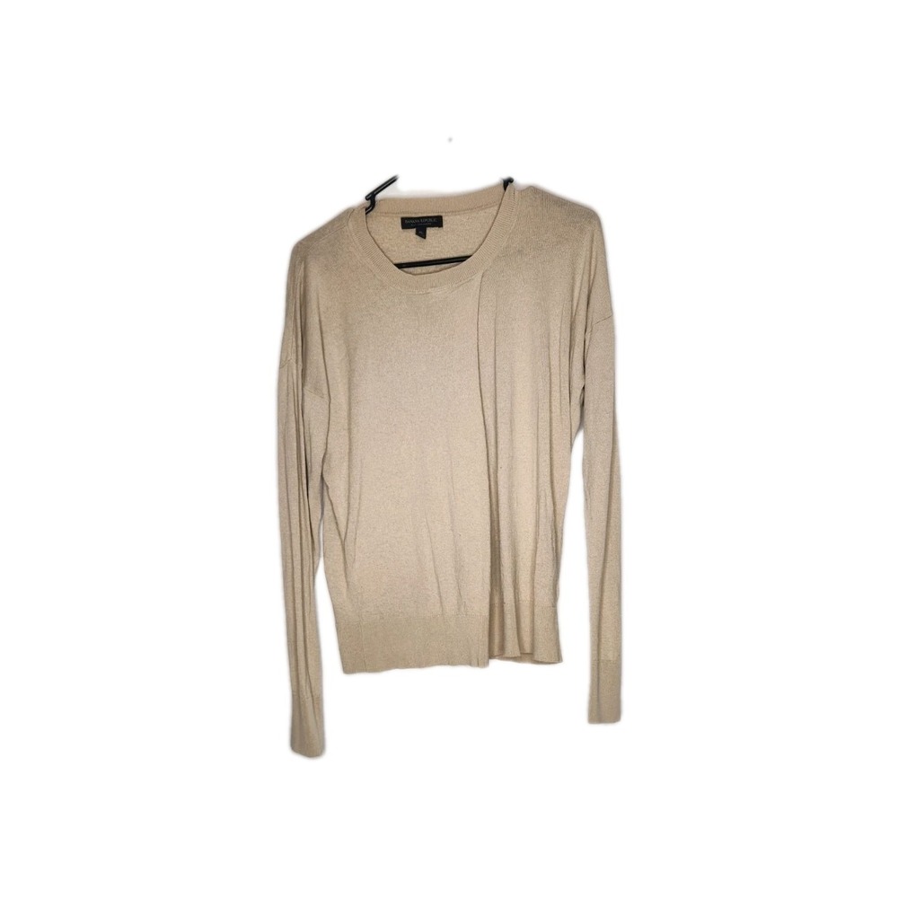 Banana Republic Silk Cashmere Draped Front Sweater Beige Tan XL Long Sleeve